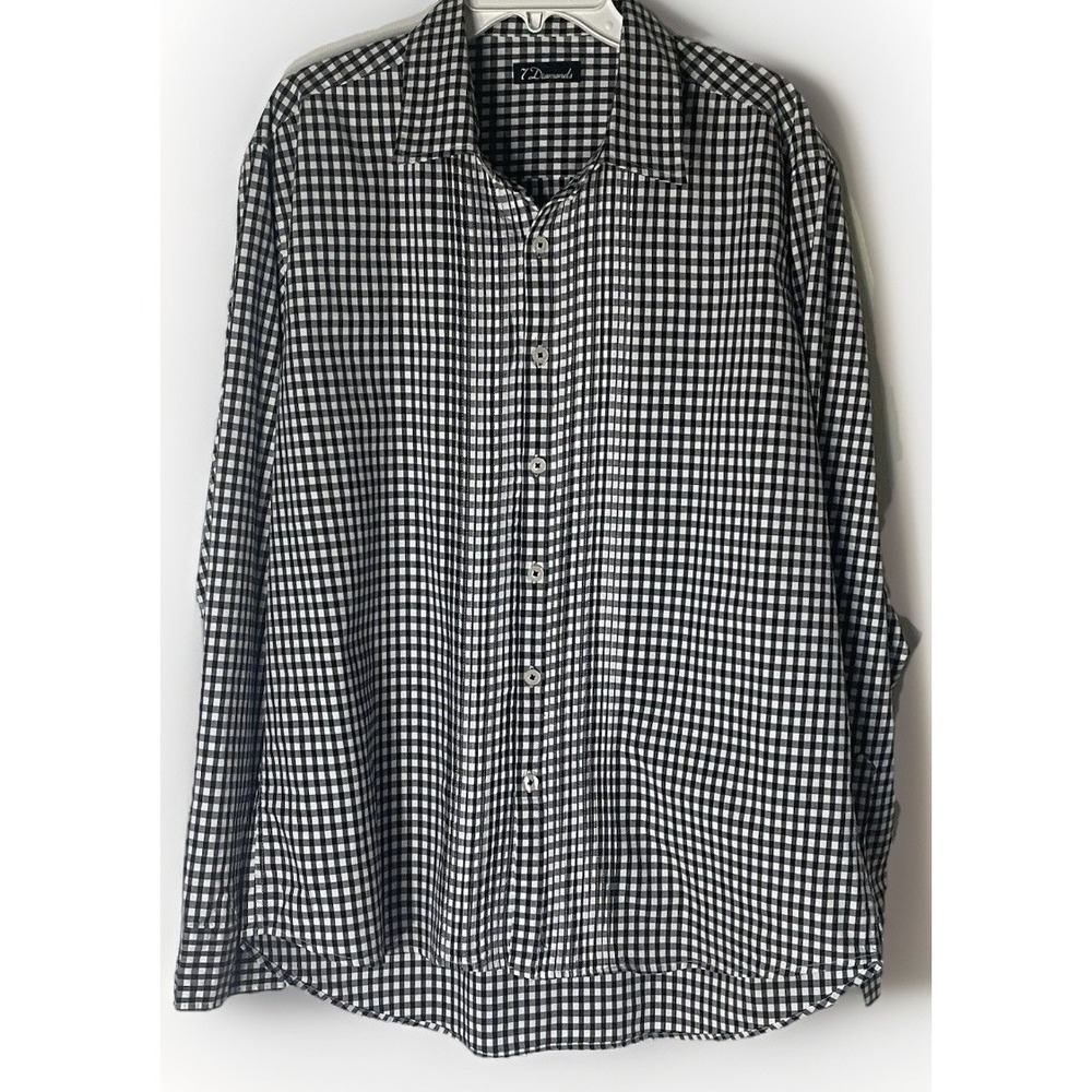 7 Diamonds Mens XXL Slim Fit 24.5 P2P Button Up Shirt Black White Check Pleated